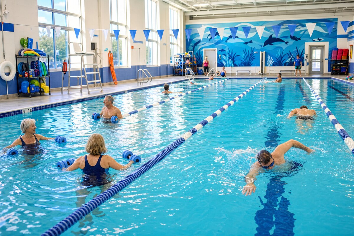 Adults participating in lap swim and aqua-cise